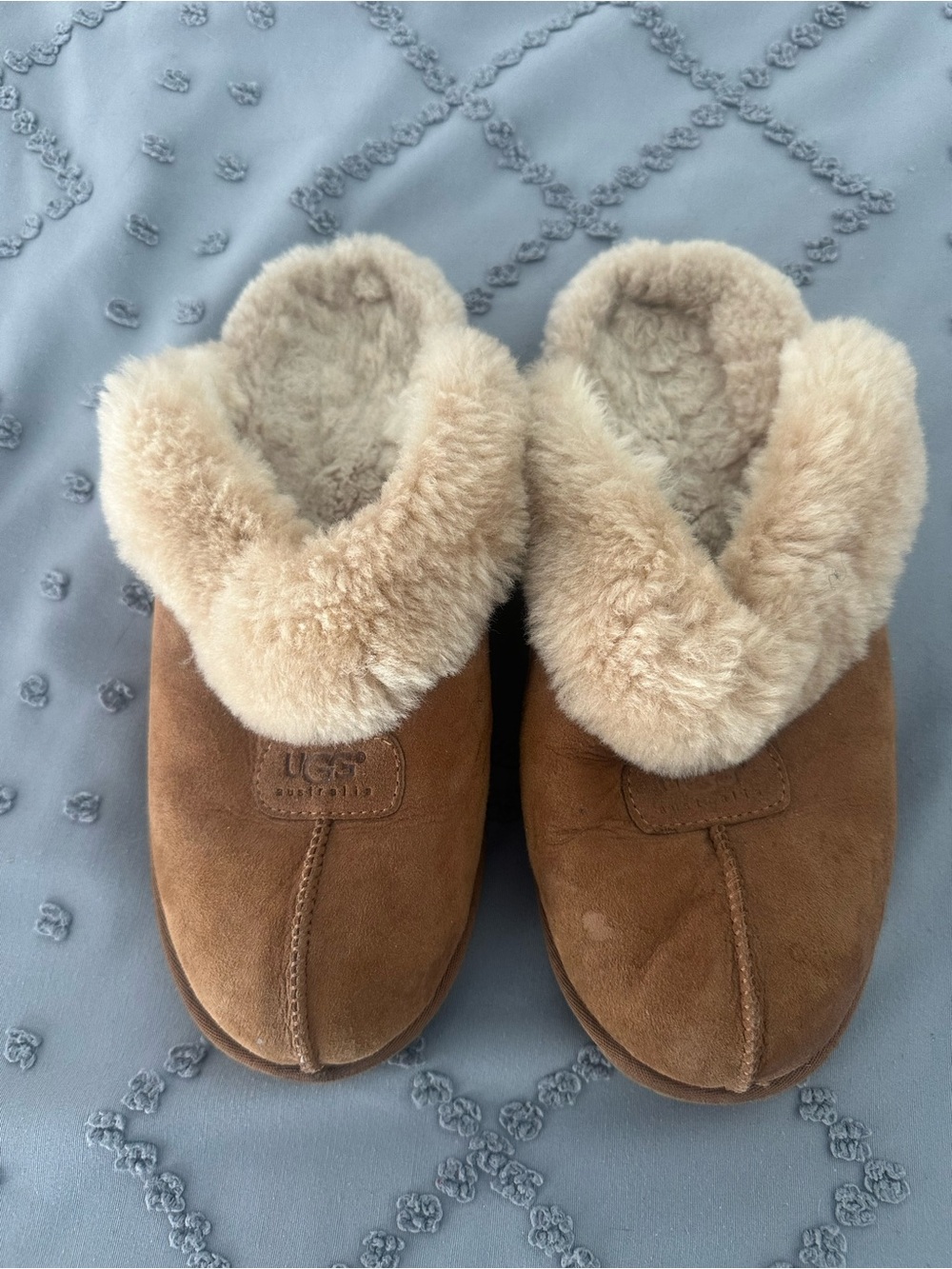 UGG Women's Chestnut Suede Shearling Mule Slippers with Cream Collar